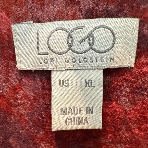 LOGO LORI GOLDSTEIN | Red Button Front Blouse Long Sleeve Flowy Tunic Top | XL - Picture 5 of 6